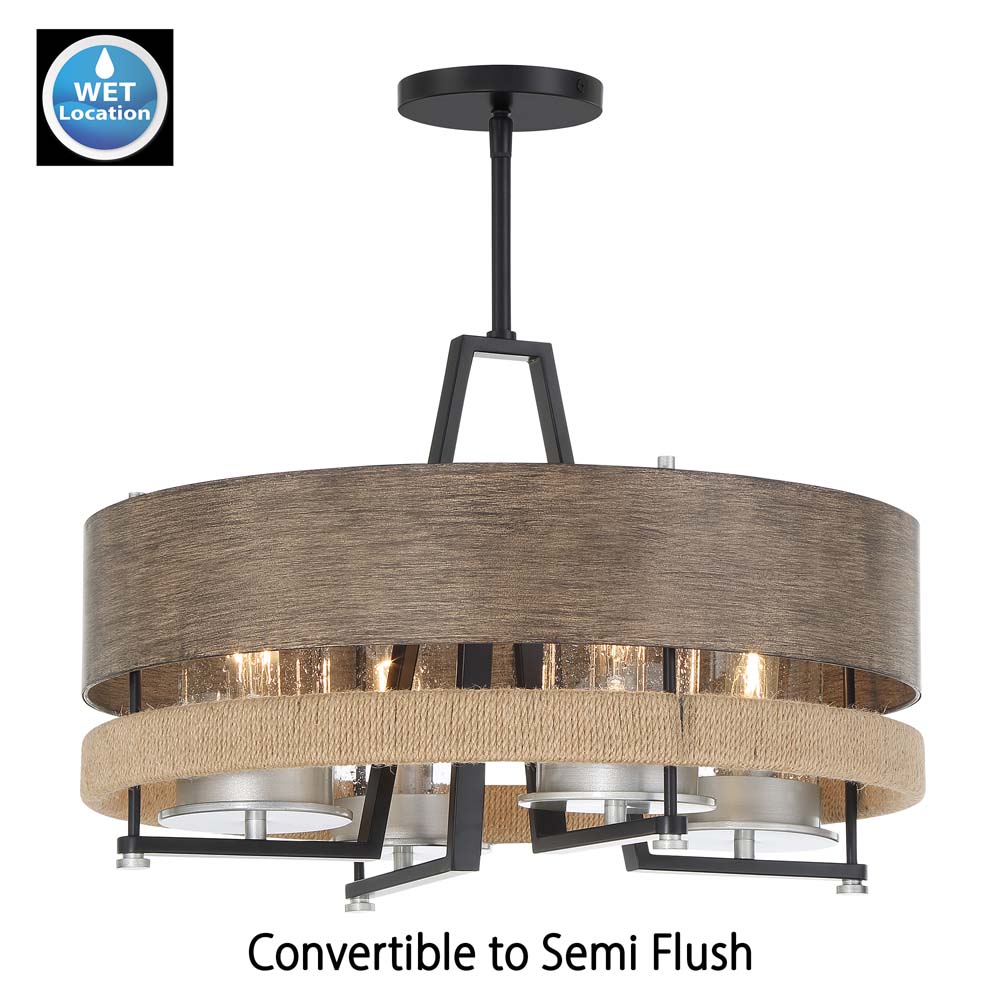 Silver Creek - 4 Light Outdoor Pendant Convertible to Semi Flush