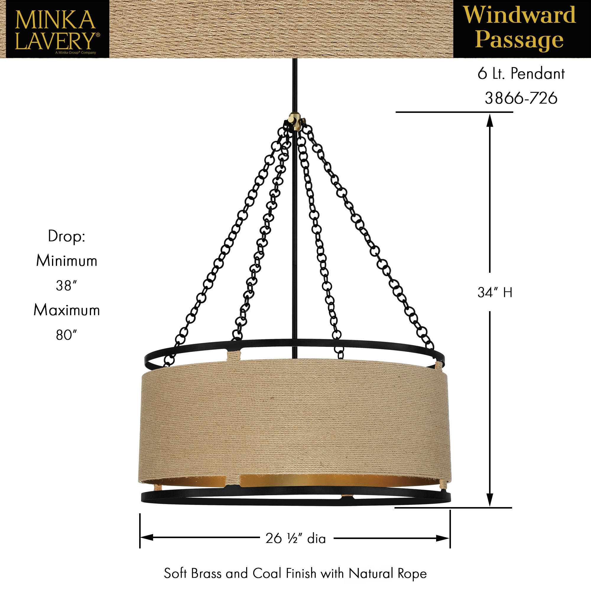 Windward Passage - 6 Light Pendant
