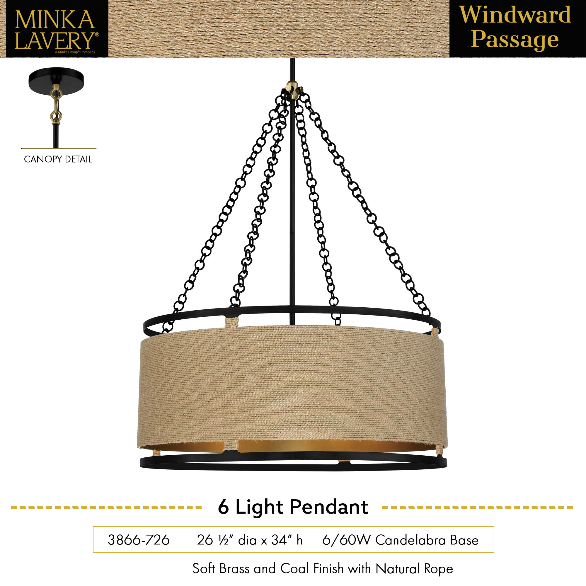 Windward Passage - 6 Light Pendant