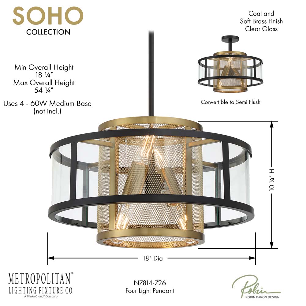 SoHo - 4 Light Pendant and Semi-Flush, a Robin Baron Design 