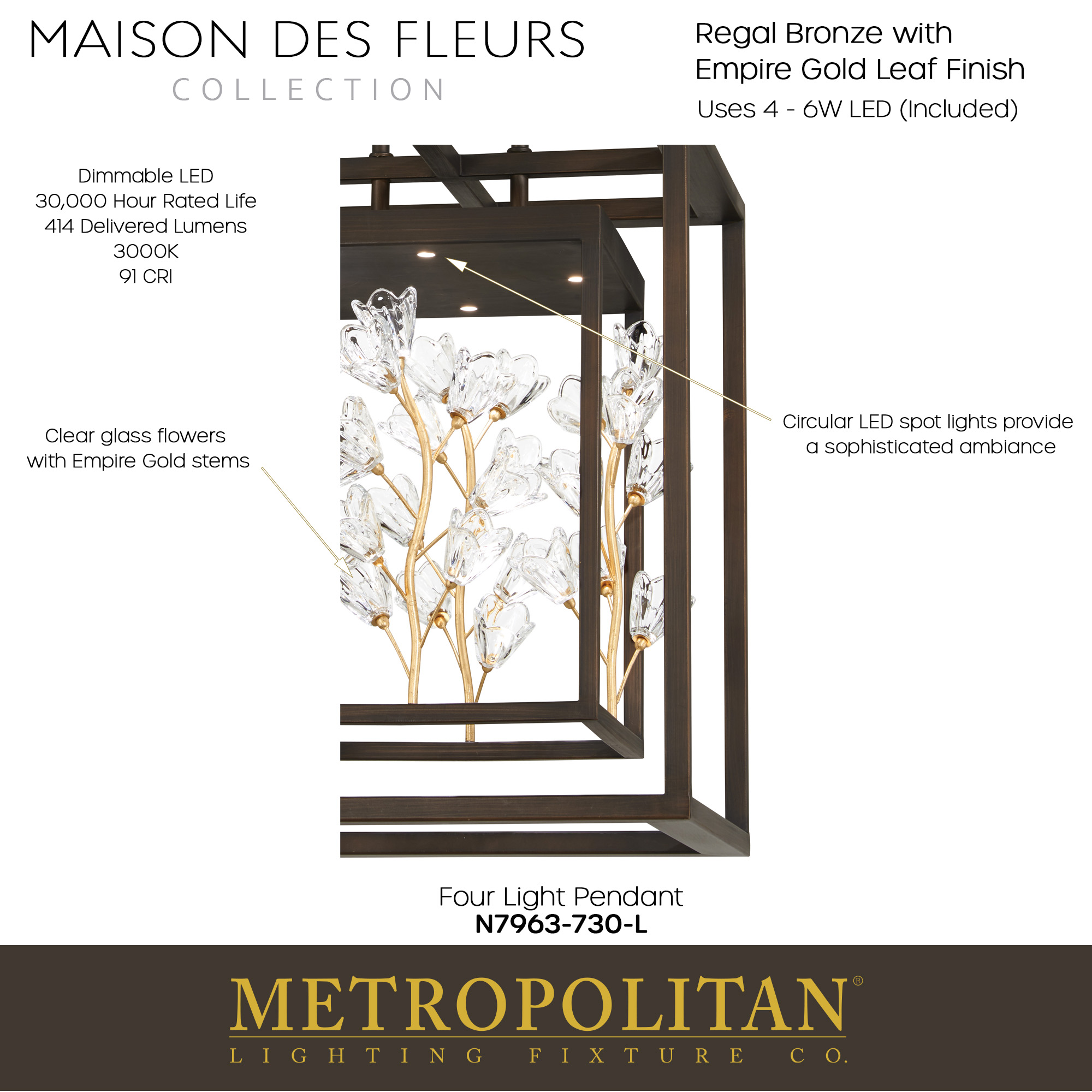 Maison Des Fleurs - LED 4 Light Pendant